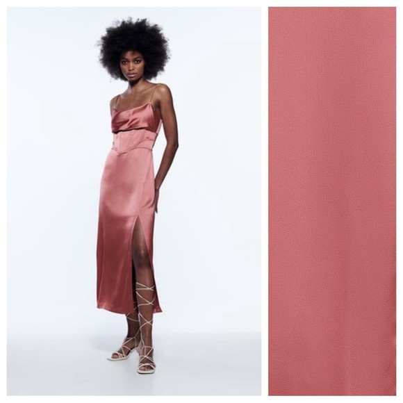 Zara Dresses & Skirts - Zara Pink Satin Midi Dress